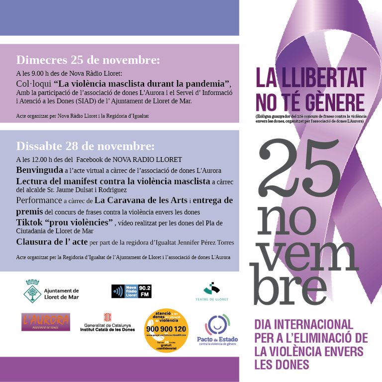 Lloret es suma, amb diferents actes, al Dia Internacional per l’Eliminació de la Violència vers les Dones 