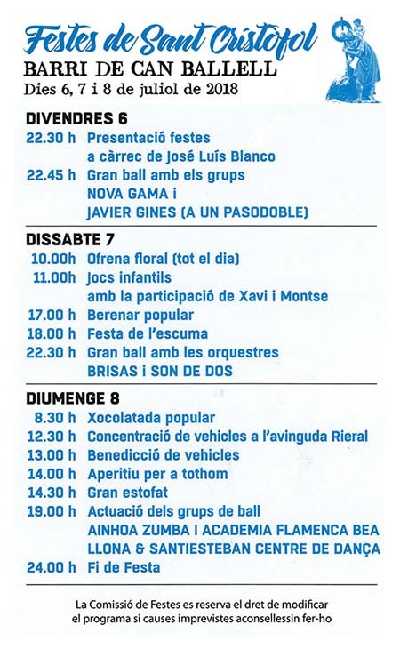 Festes del veïnat de Can Ballell, programa a part. 