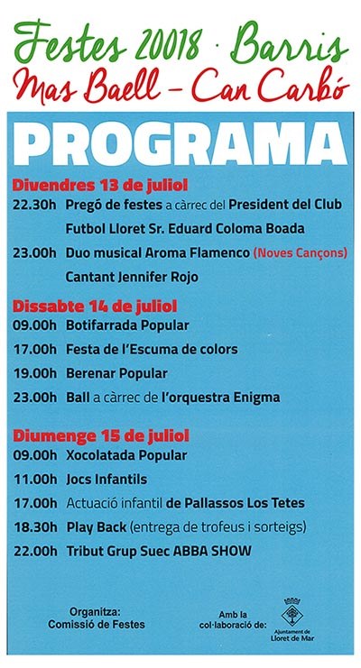 Festes de veïnat de Mas Baell i Can Carbó. Programa a part. 