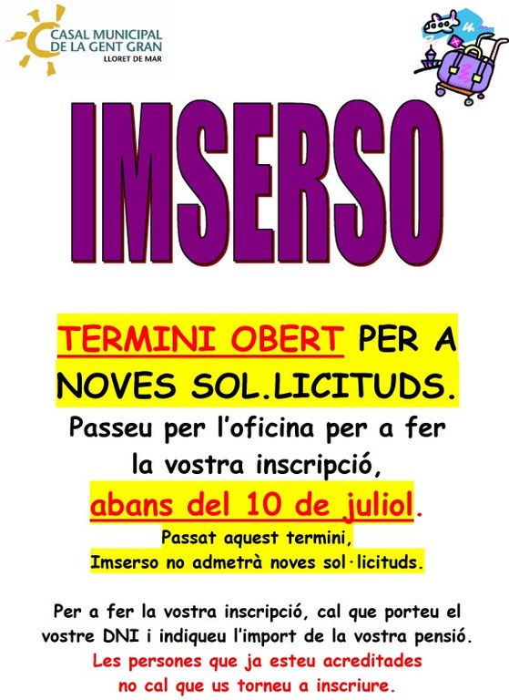 Termini obert per noves sol·licituds Imserso, fins al 10 de juliol 